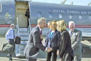 NATO Secretary General Jens Stoltenberg welcomed upon his arrival in Iceland