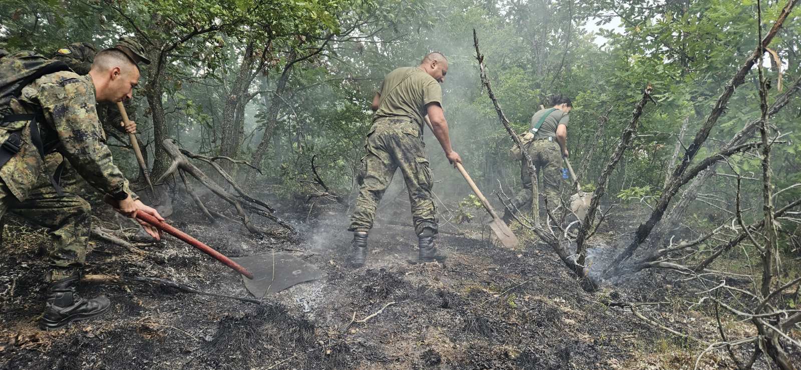 Военнослужещи от 31-ви механизиран батальон оказват помощ при гасене на пожарите в Хасковско