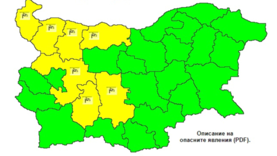 Жълт код за временно силен вятър в 7 области в страната
