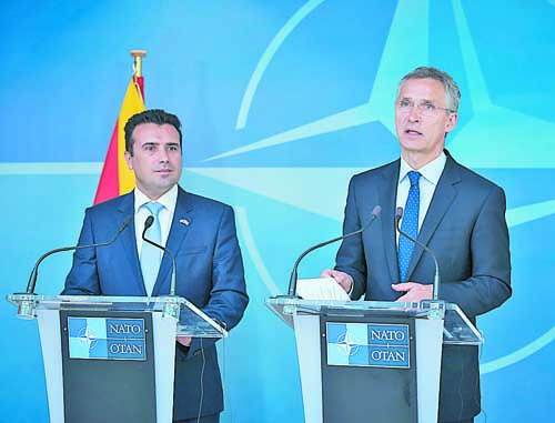 Joint press point with NATO Secretary General Jens Stoltenberg and the Prime Minister of the former Yugoslav Republic of Macedonia, Zoran Zaev