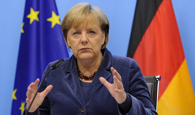 German Chancellor Angela Merkel gestures