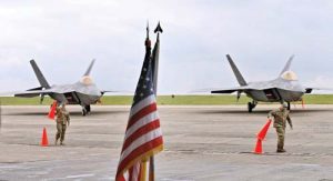 Romanian-US first F22 Raptor military flight in South East Europe